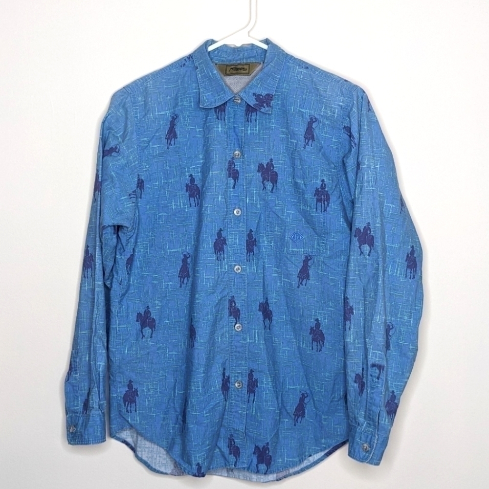 Roper Rodeo Horse Print Cowgirl Cowboy Button Down Shirt M